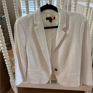 Ann Taylor White Textured Single-Button Blazer